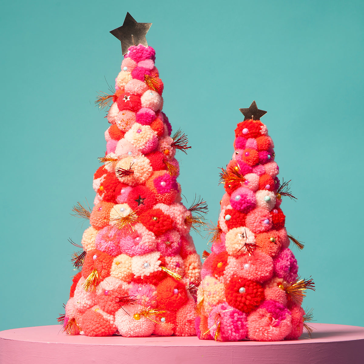 Pom Pom handmade tree Pink /Orange S/L-Little Fish Co.