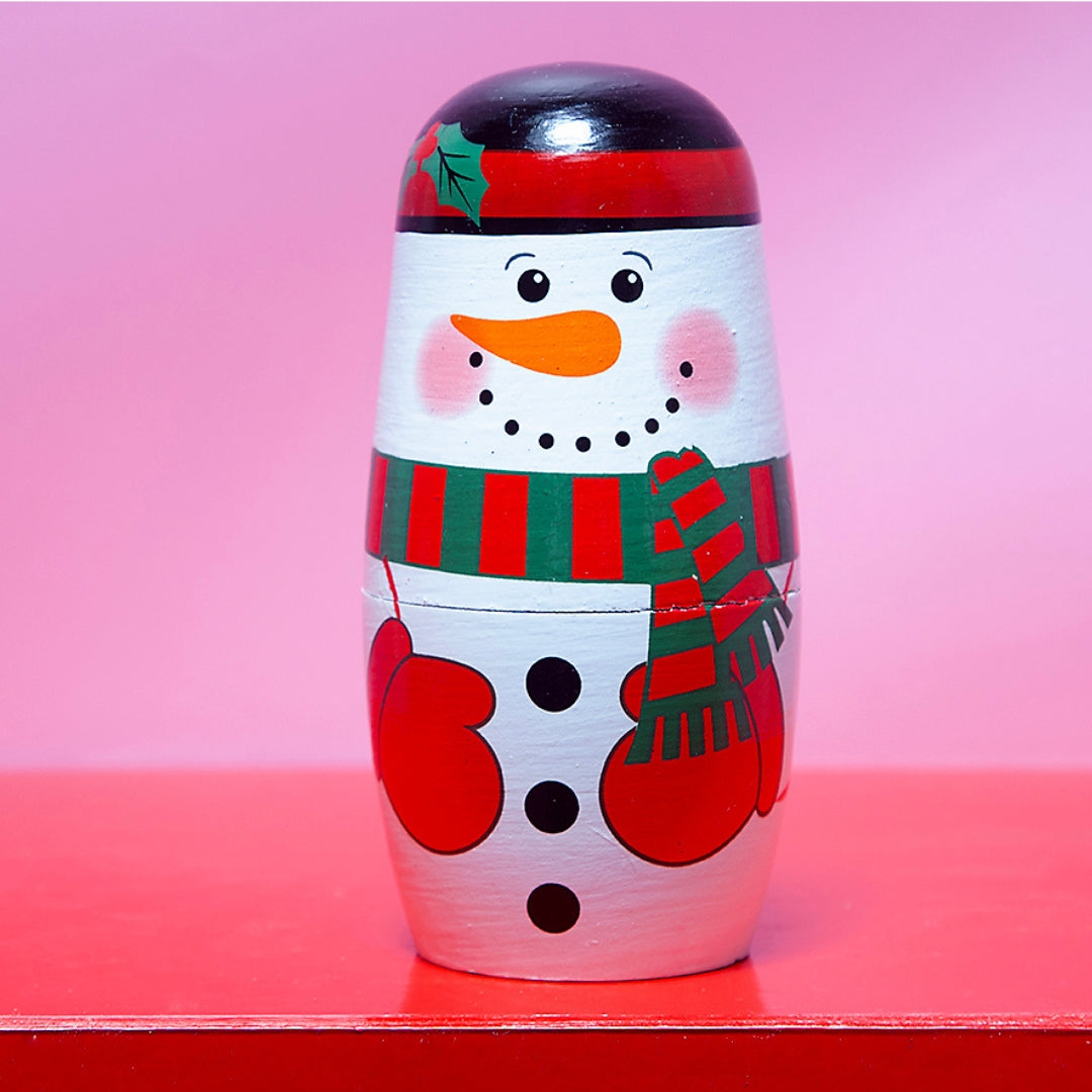 Wooden Festive Russian Dolls - Christmas theme Snowman-Little Fish Co.