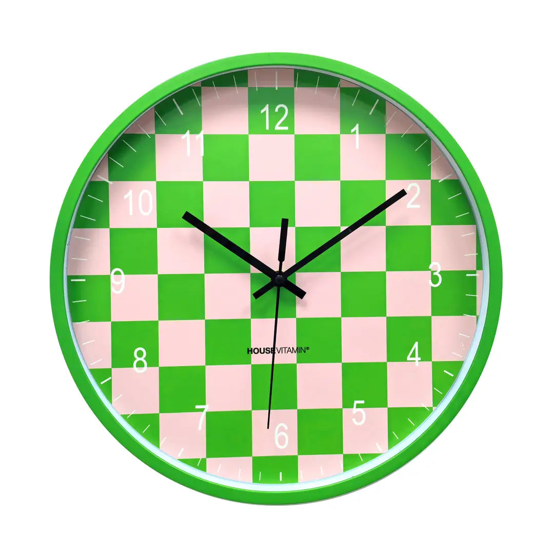 Pink and Green Check Clock