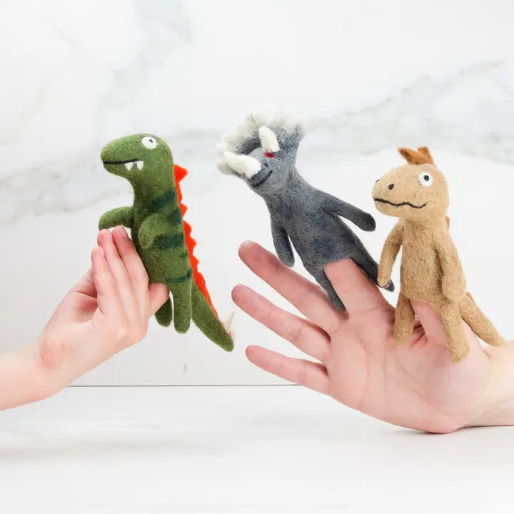 Brown Dinosaur finger puppet-Little Fish Co.