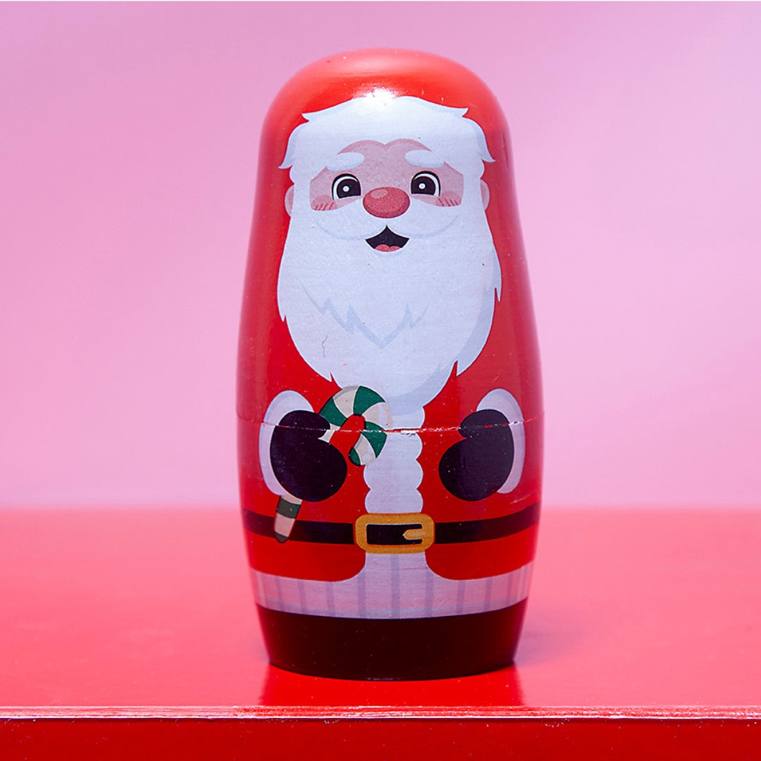 Wooden Festive Russian Dolls - Christmas theme Santa with holly-Little Fish Co.