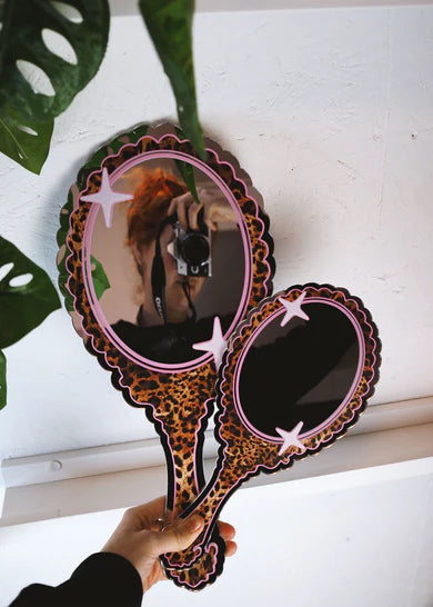 Vanity "hand held mirror leopard - small-New Arrivals-Little Fish Co.