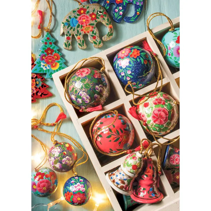 Hand Painted Paper Mache bauble - colours selected at Random-Top 30 Christmas-Little Fish Co.