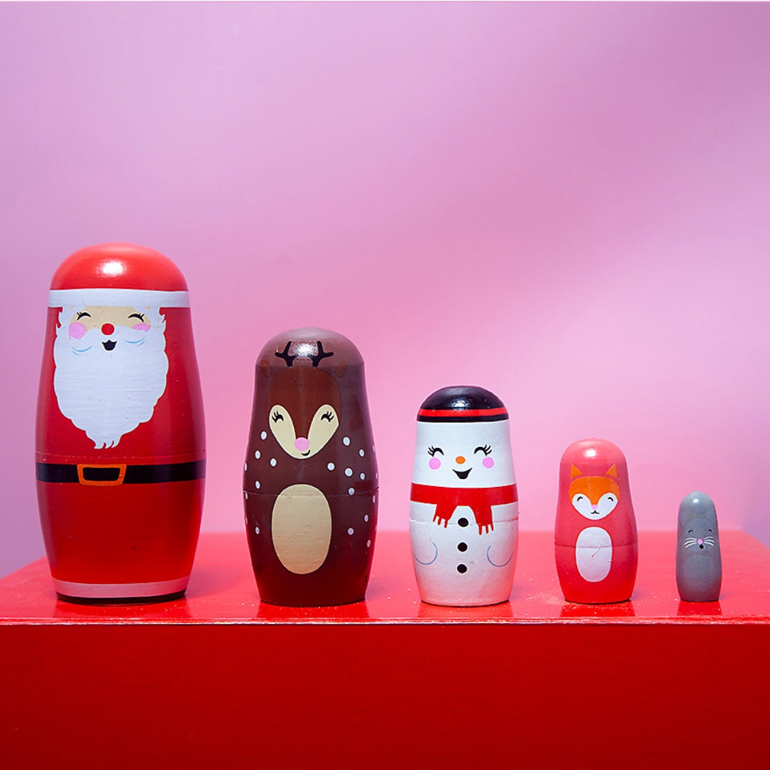 Wooden Festive Russian Dolls - Christmas theme Santa-Little Fish Co.