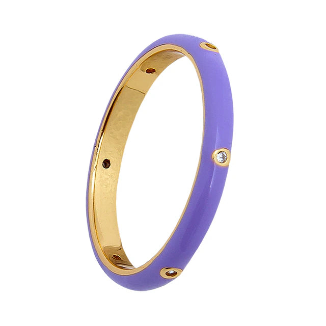 24K Gold plated enamel stacking ring White with stone-Little Fish Co.