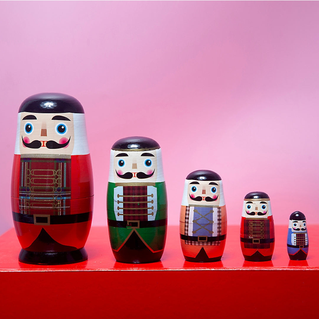 Wooden Festive Russian Dolls - Christmas Men Moustache-Little Fish Co.