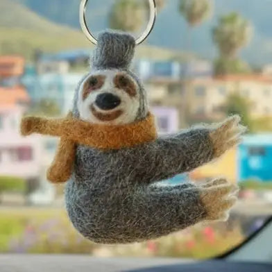 Handmade Needle Felt Fair Trade Sloth Keyring-Little Fish Co.