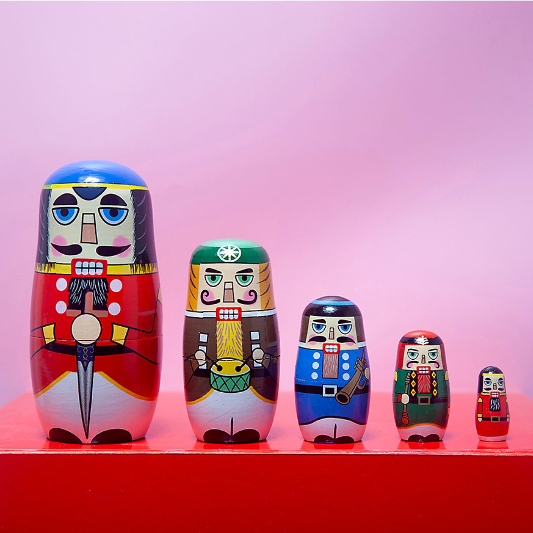 Wooden Festive Russian Dolls - Christmas soldiers-Little Fish Co.