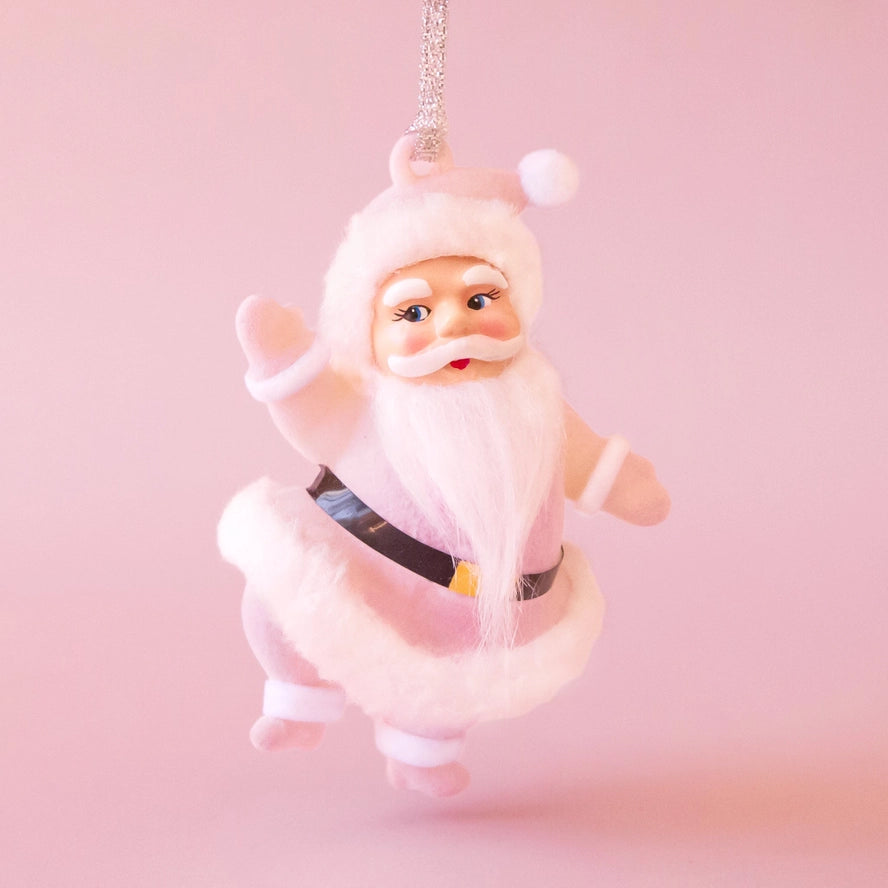 Retro Flocked Dancing Christmas Santa Ornament - Light Pink-Top 30 Christmas-Little Fish Co.