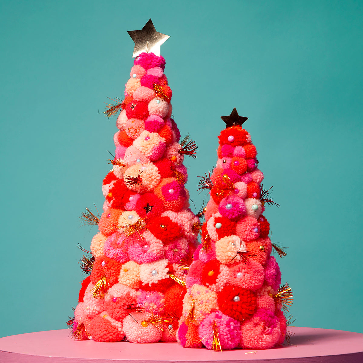 Pom Pom handmade tree Pink /Orange S/L-Little Fish Co.