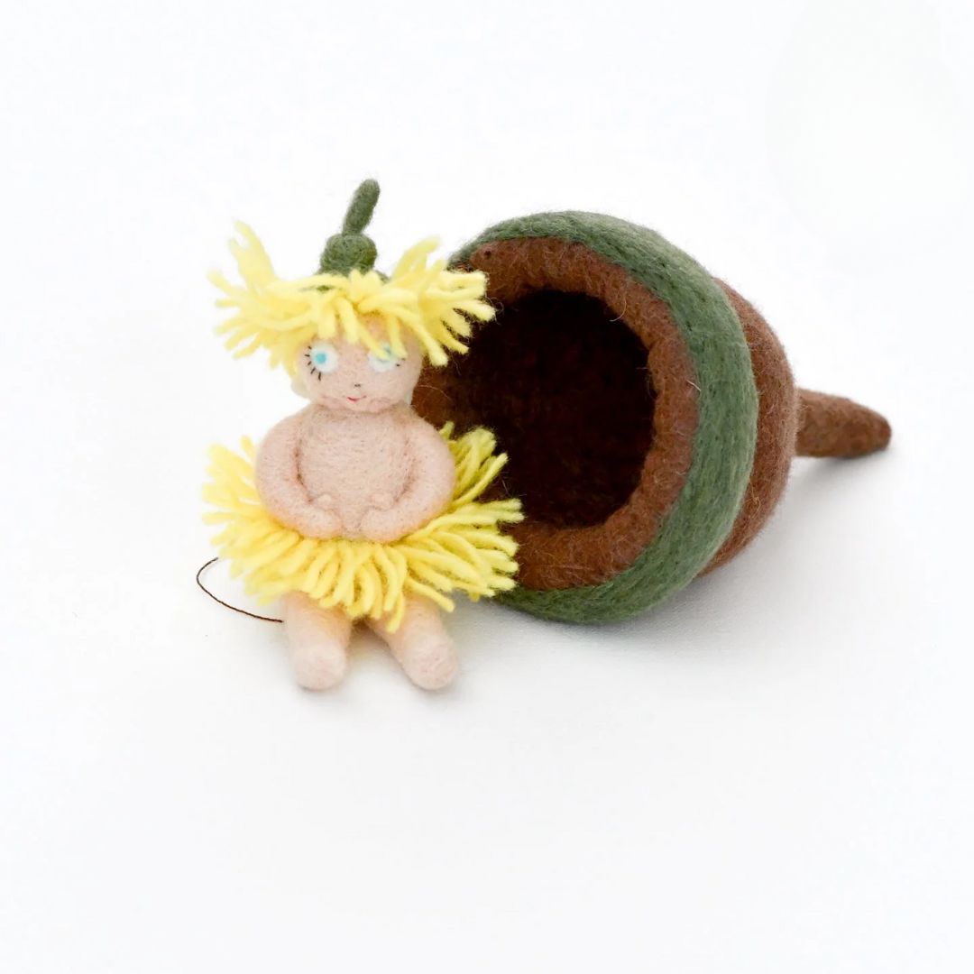 Little Ragged Blossoms doll with gum nut felt toy