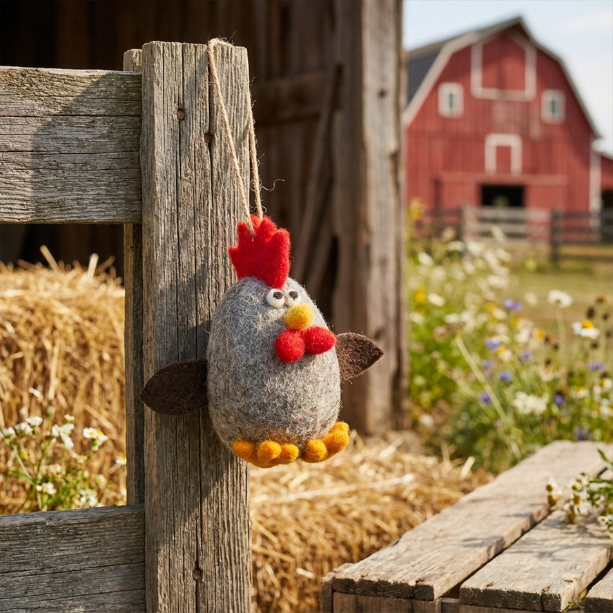 Fair Trade Handmade Albert Eggstine Hanging rooster - brown-Little Fish Co.