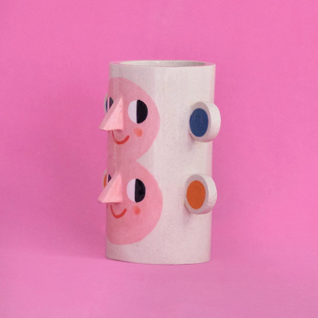 Double Face Ceramic Vase - Orange/Blue-Little Fish Co.