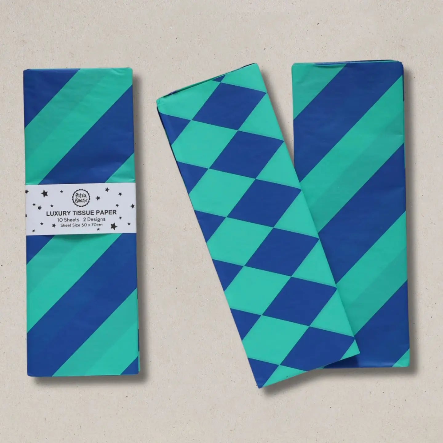 Luxury Patterned Tissue Paper Gift Wrap | Cobalt Blue/Jade-Little Fish Co.