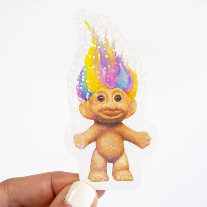 90s Toy Nostalgia - Rainbow Troll Doll Vinyl Glitter sticker-New Arrivals 2025-Little Fish Co.