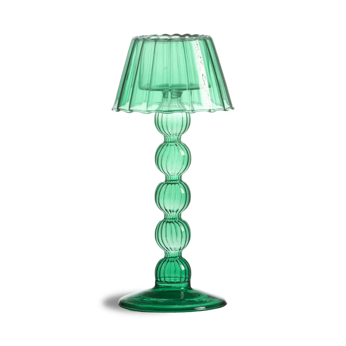 Green Tall Glass lamp style Tea light holder