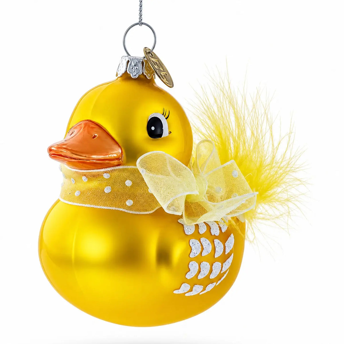 Yellow Duck with bow  glass ornament handcrafted