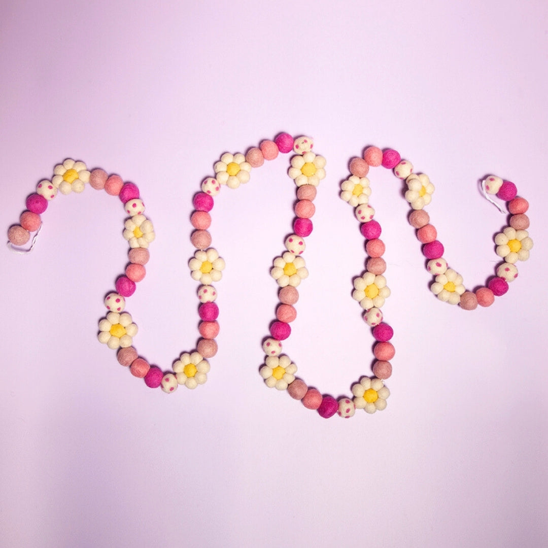 Pink dreams daisy pom pom garland-Boxing day 2024-Little Fish Co.