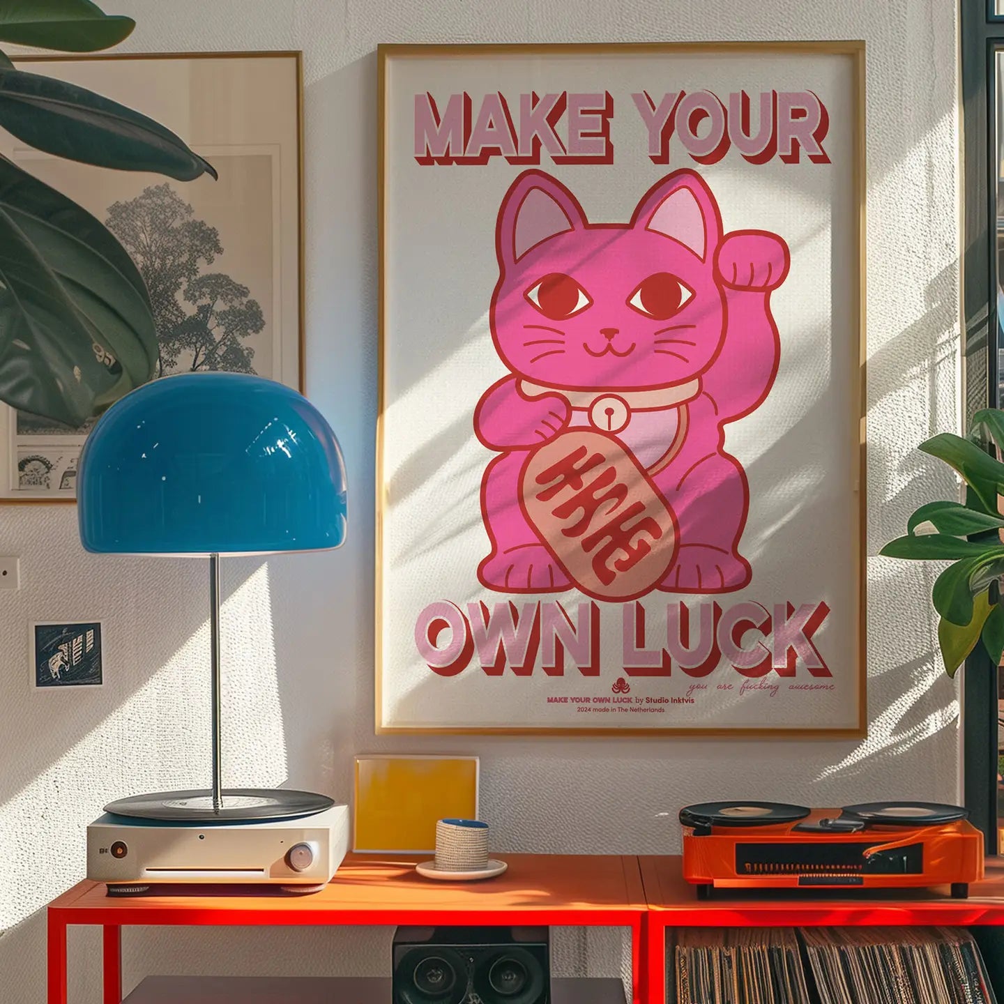 Riso A3 Lucky CAt print in Pink-Fashion-Little Fish Co.