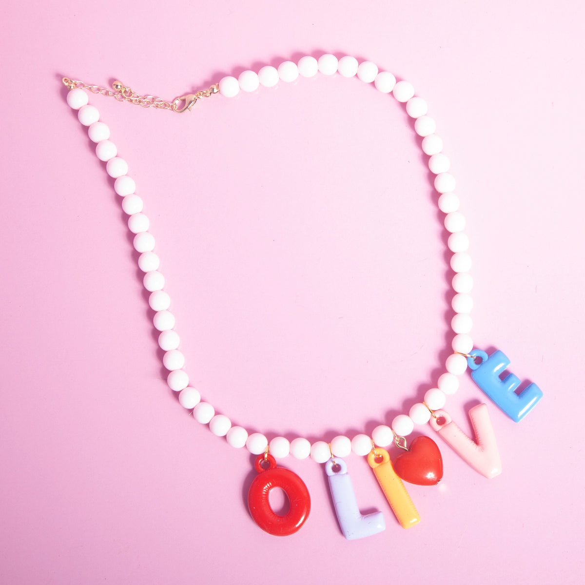 Bubble Initial charm necklace- Pale Pink