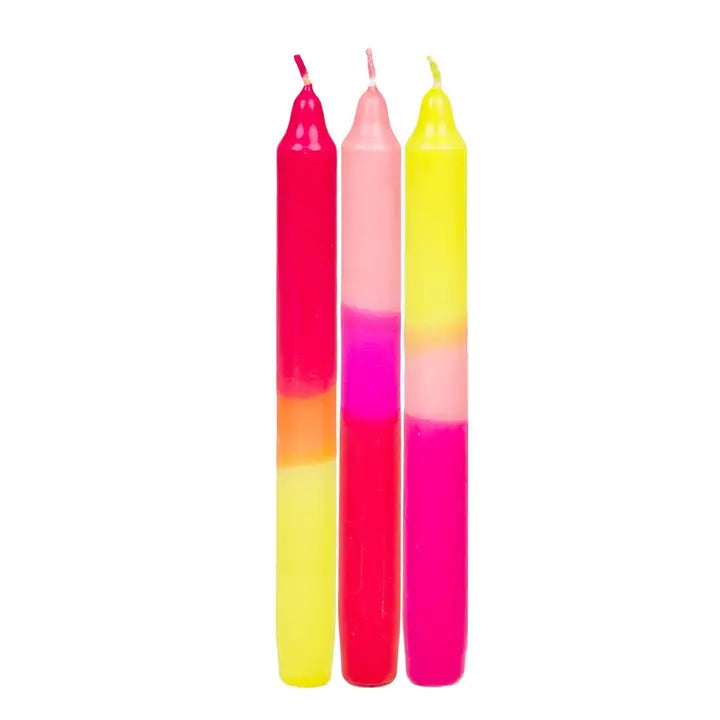 3 Tone Ombre Pink, Yellow & Orange Dinner Candles - 3 Pack