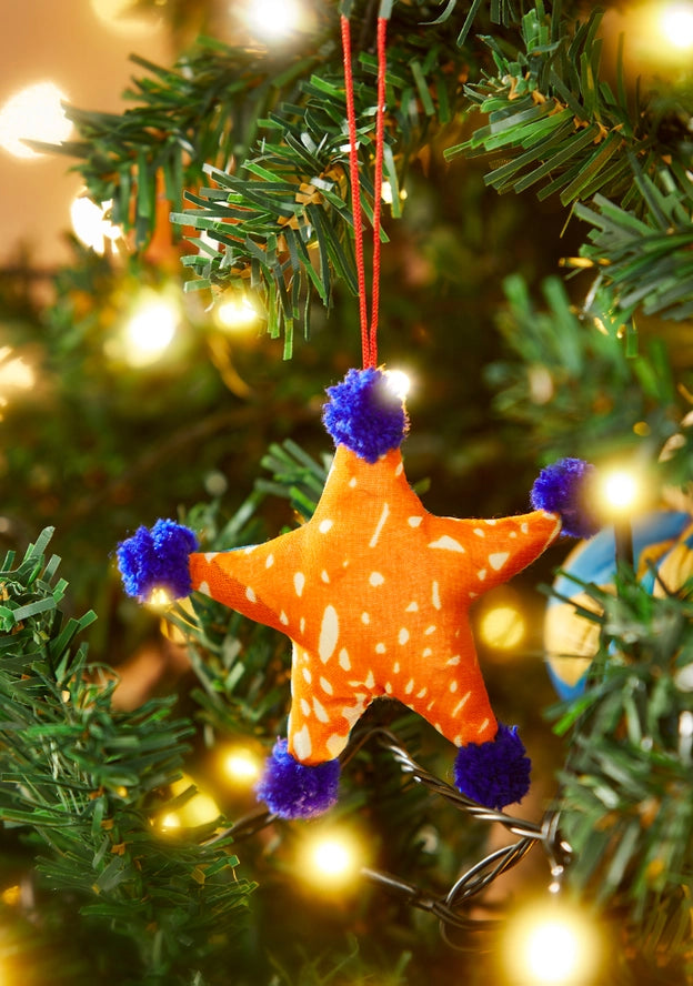 Recycled Sari Decoration - Star Pompoms-Top 30 Christmas-Little Fish Co.
