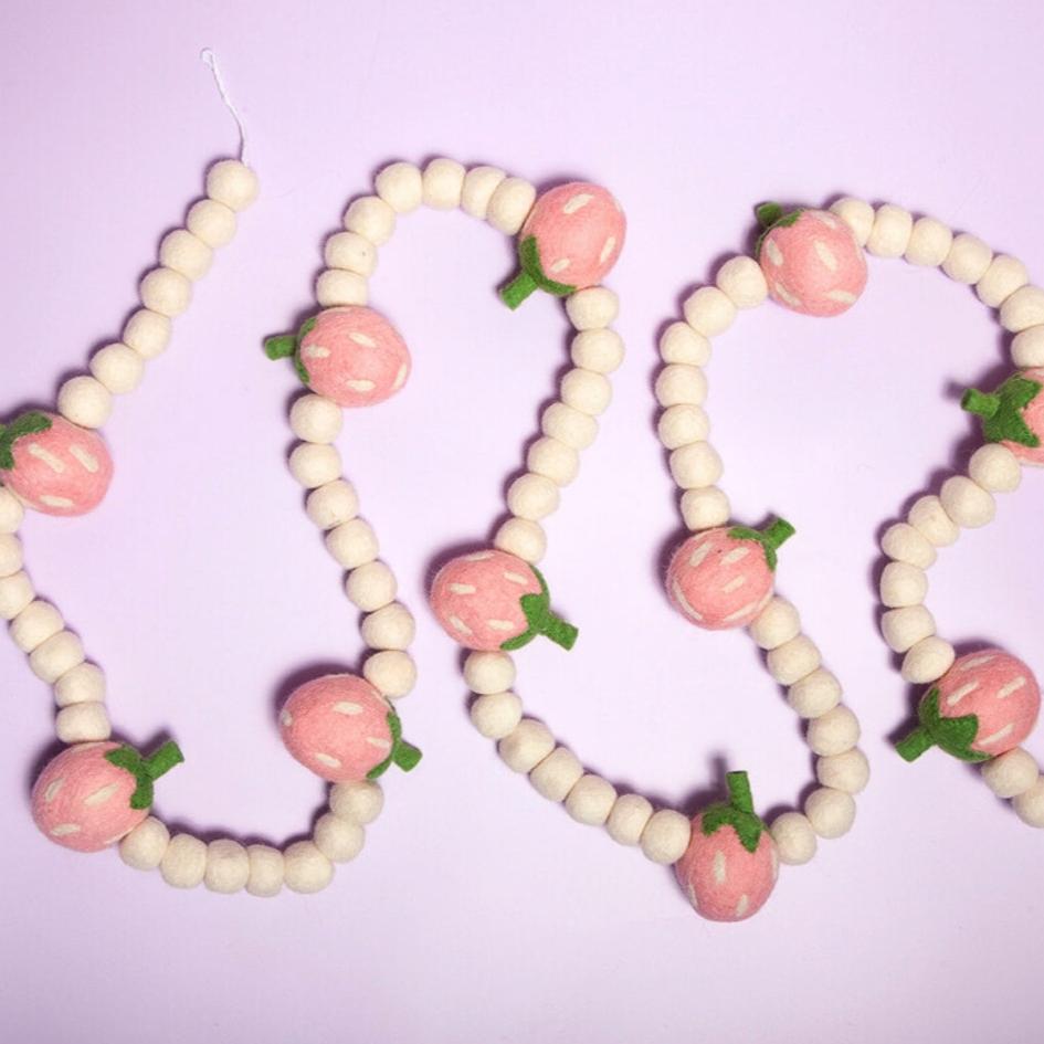 Cream and Strawberry felt ball garland-Fun-Little Fish Co.