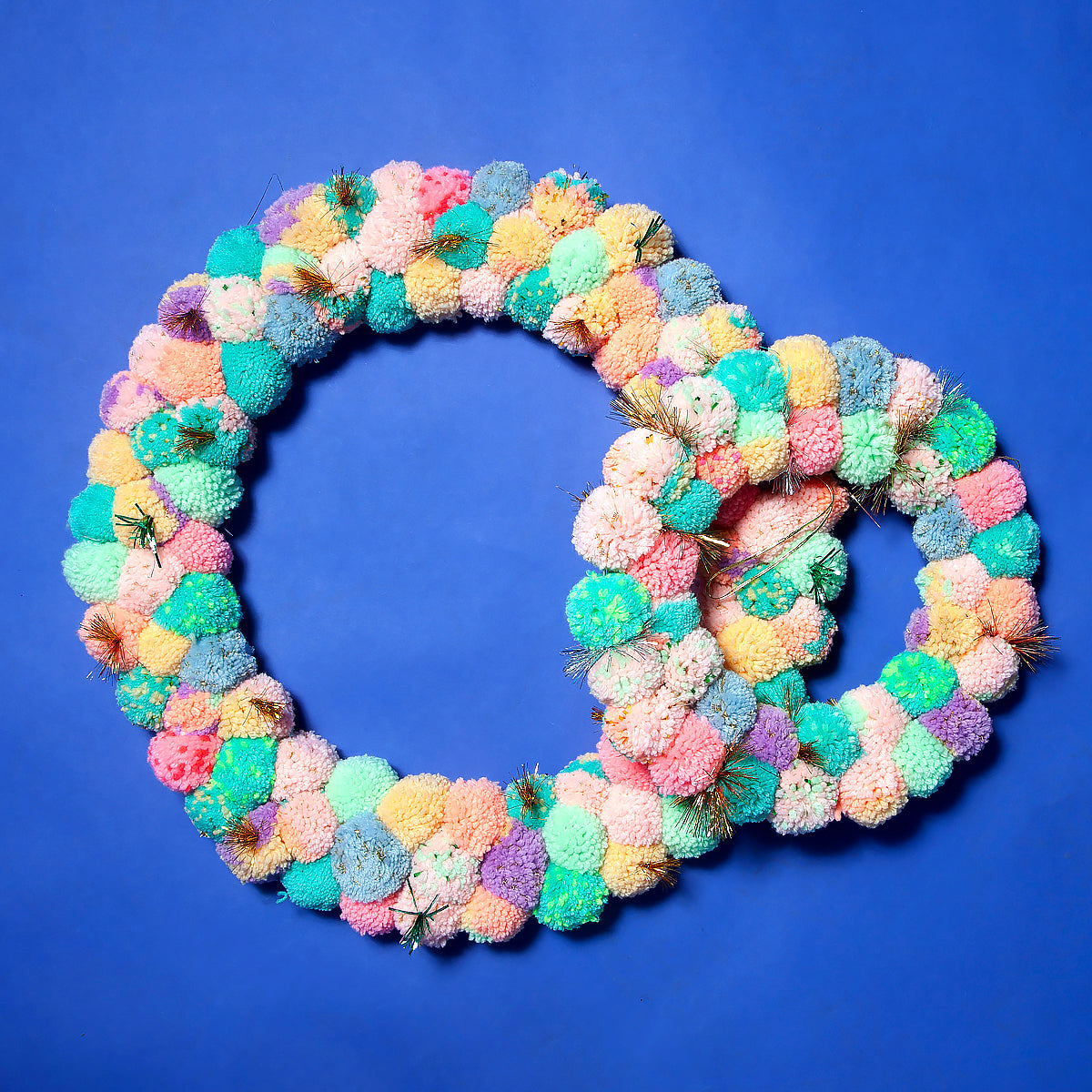 Large Pom Pom wreath with metallic - Pastel-Little Fish Co.