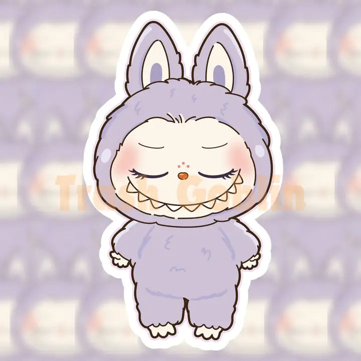 Pastel Purple Closed Eyes Labubu Vinyl Sticker-Top 30 Stationary-Little Fish Co.