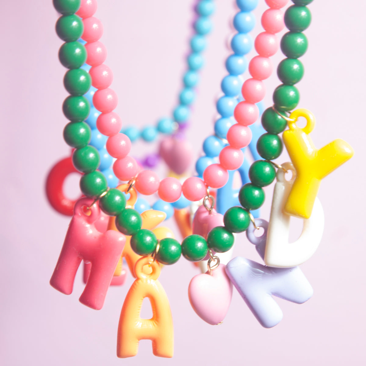 Bubble Initial charm necklace- Light Blue