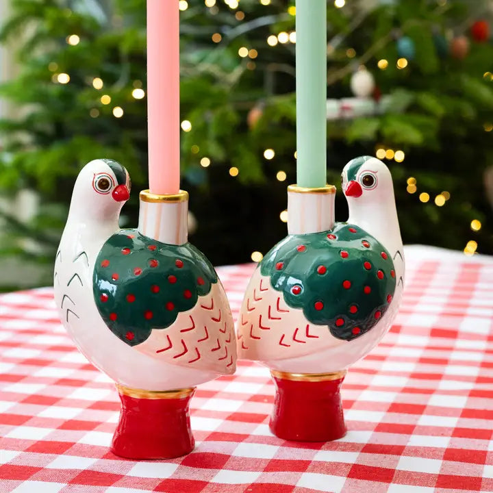 Hand Painted bird ceramic candle holder