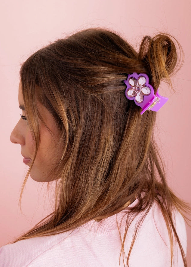 Giant Gem Claw Clip - Purple flower-Apparel & Accessories-Little Fish Co.