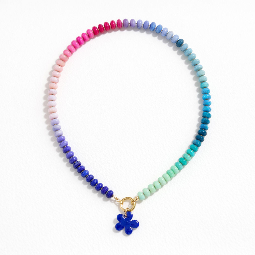 Bright Natural Stone Beaded Necklace - Blue Flower