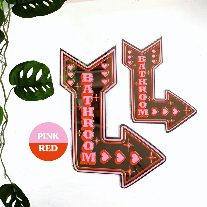 Retro Arrow Bathroom mirror pink red-Little Fish Co.