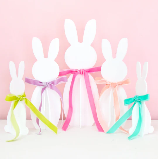 Set of 4 White Acrylic Bunnies with bows-Fun-Little Fish Co.