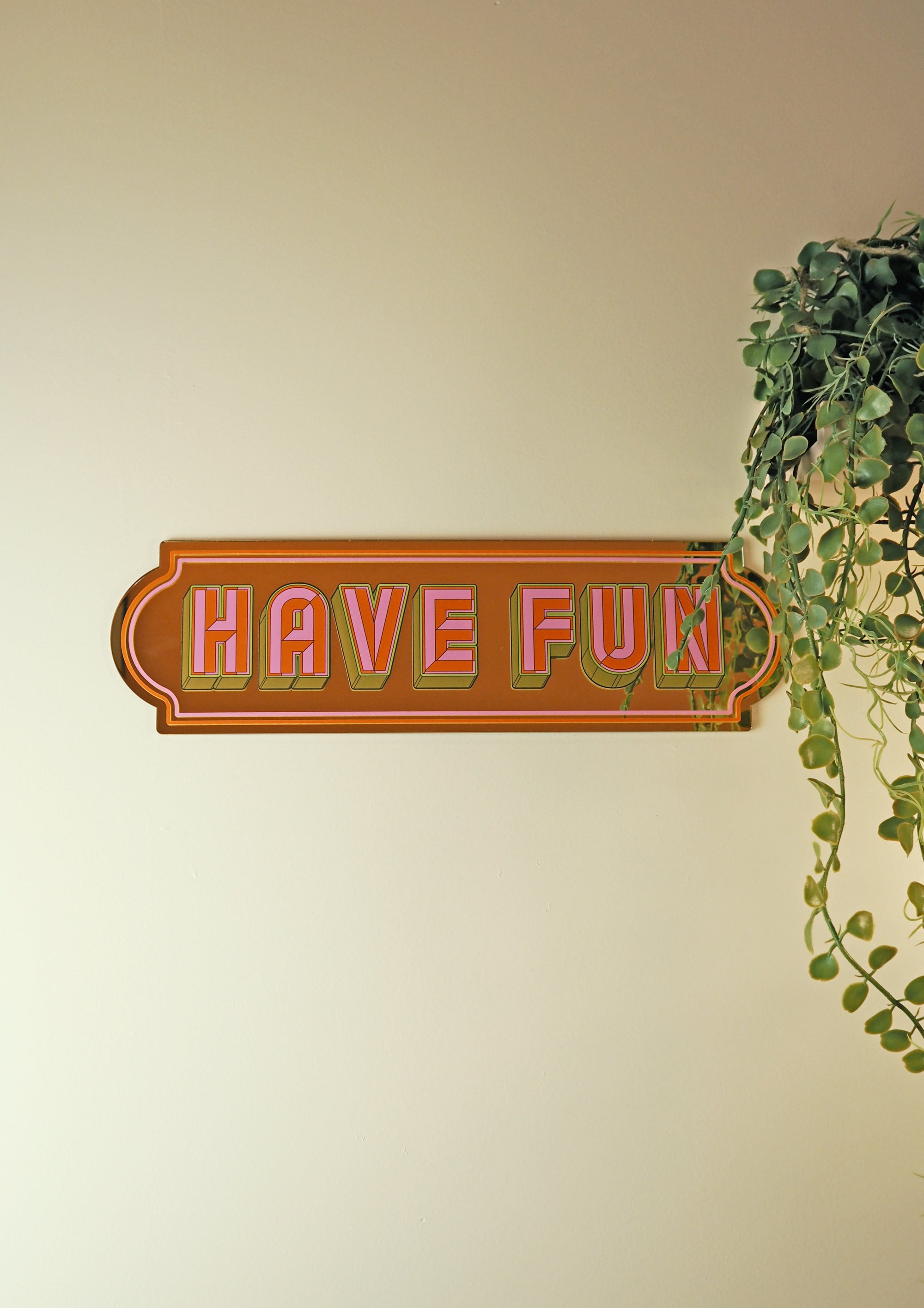 Have Fun- gold rectangle mirror-Little Fish Co.