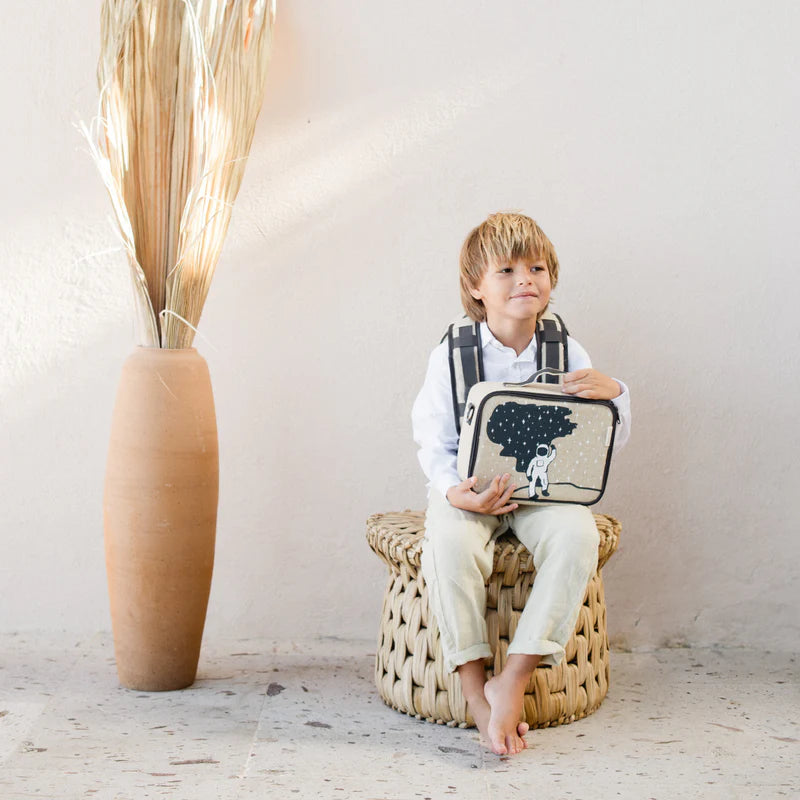 Raw Linen Insulated Lunch Box - Spaceman-Little Fish Co.