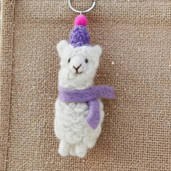 Handmade Needle Felt Fair Trade Party Alpaca keyring-Little Fish Co.