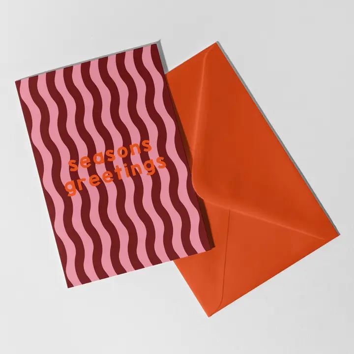 Pink and Maroon 'Seasons Greetings' Christmas card (Ships September)-Top 30 Christmas-Little Fish Co.