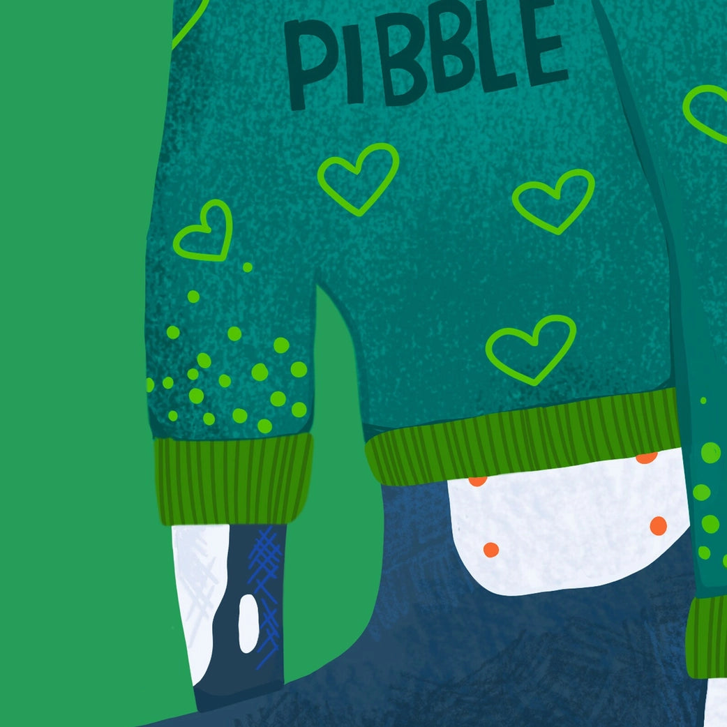 Pitbull in Green Jumper  Art Print 8x10
