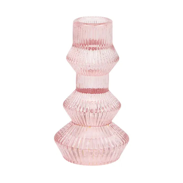 Pink ribbed Glass candle holder-Top 30 Christmas-Little Fish Co.