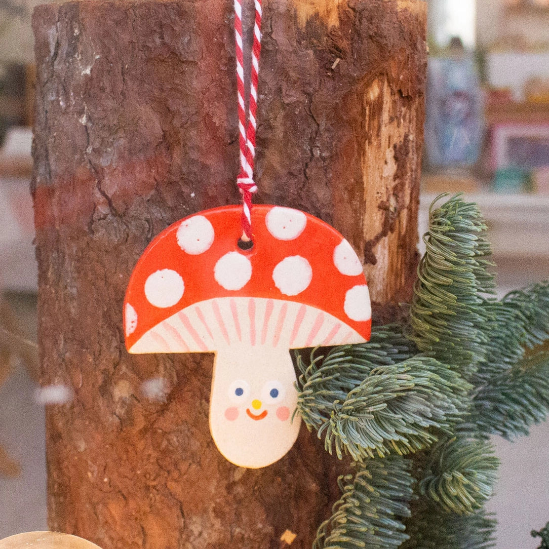 Mushroom Hanging Ceramic Ornament-Little Fish Co.