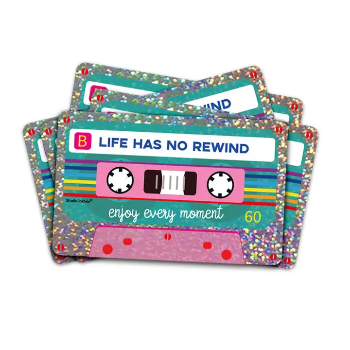 Life Has No Rewind Glitter Sticker Cassette Tape-Top 30 Stationary-Little Fish Co.
