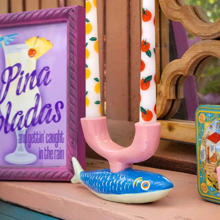 Hand Painted Fish ceramic candle holder