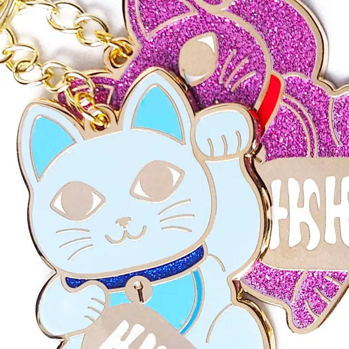 Maneki Neko Keychain - Blue-Top 30 Stationary-Little Fish Co.