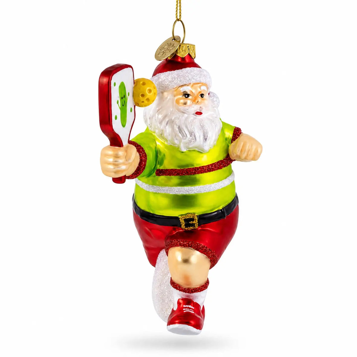Pickleball Santa glass ornament handcrafted