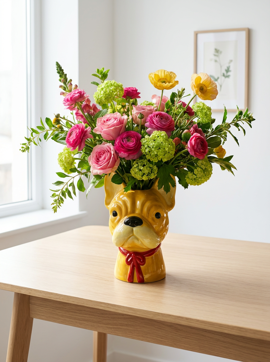 French Bull- Dog Vase