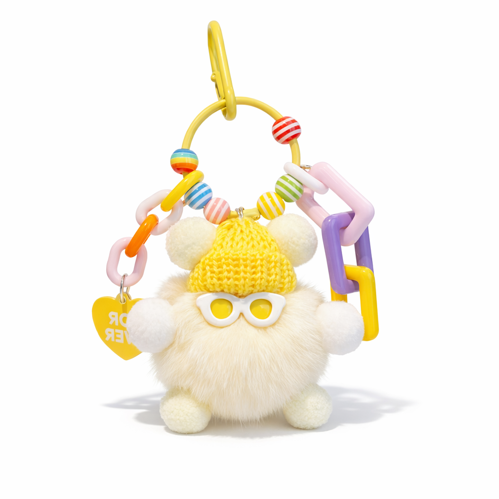 Plush pom pom with sunnies Bag Charms - Colours assorted