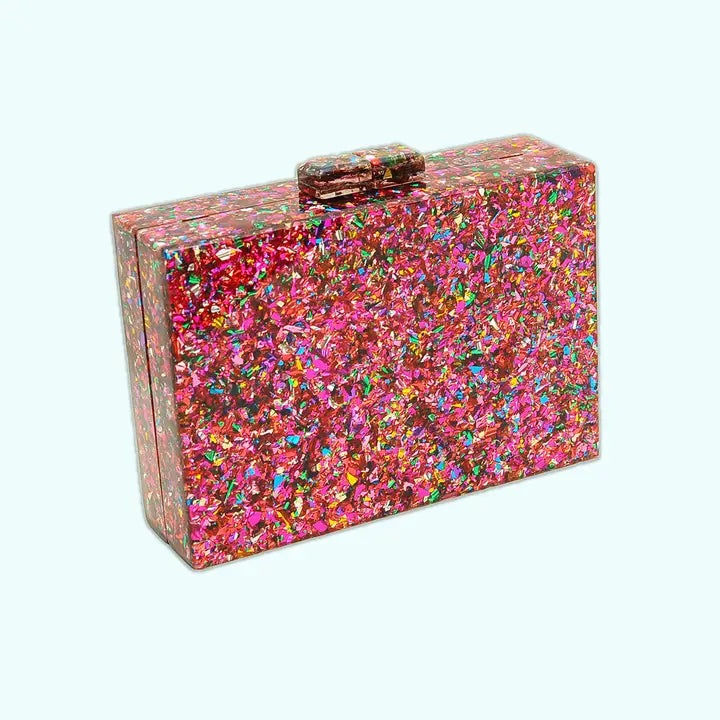 Pink Rainbow confetti Lightening bolt clutch-Top 30 Fashion-Little Fish Co.