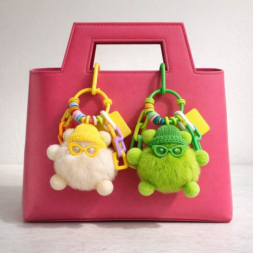 Plush pom pom with sunnies Bag Charms - Colours assorted